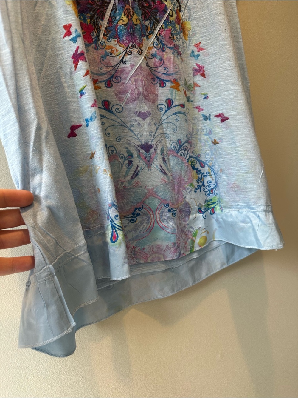 Cato Light Blue Short Sleeve Tee with Multicolor Butterfly Wings - Picture 5 of 7